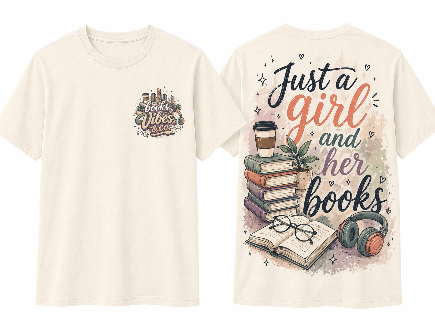Just a Girl and Her Books Tee — Cream